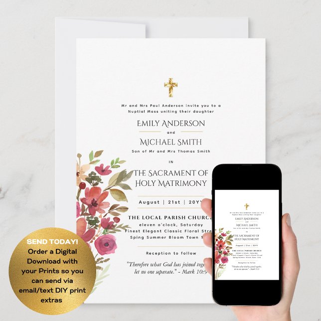 Pretty Flowers  Catholic Nuptial Mass Wedding Invitation (Creator Uploaded)