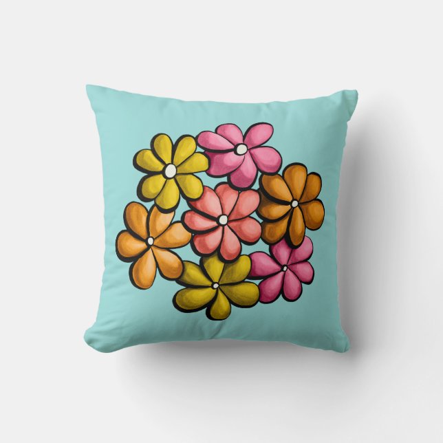 Pretty Flowers Colourful Girly Cushion (Front)