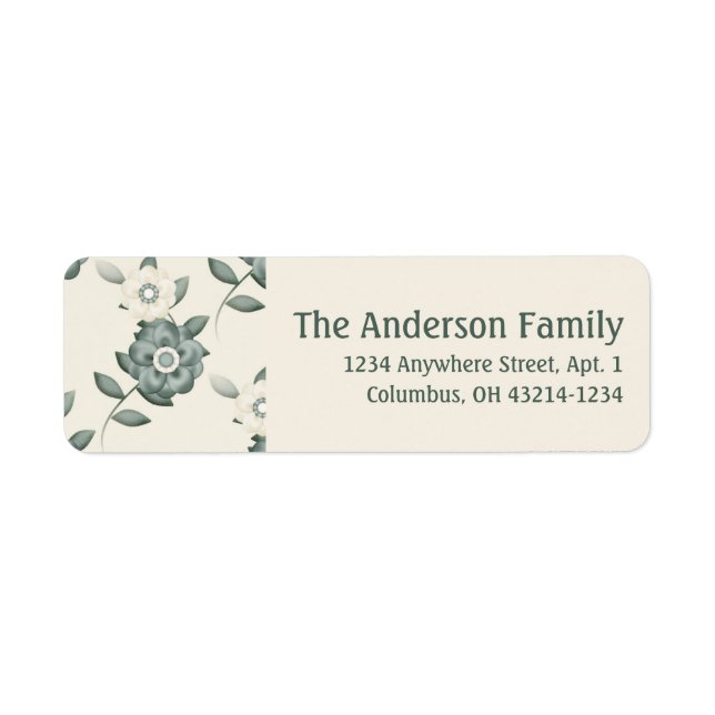 Pretty Flowers Cream & Green Return Address Labels (Front)
