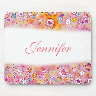 Pretty Flowers Custom Name Mouse Mat