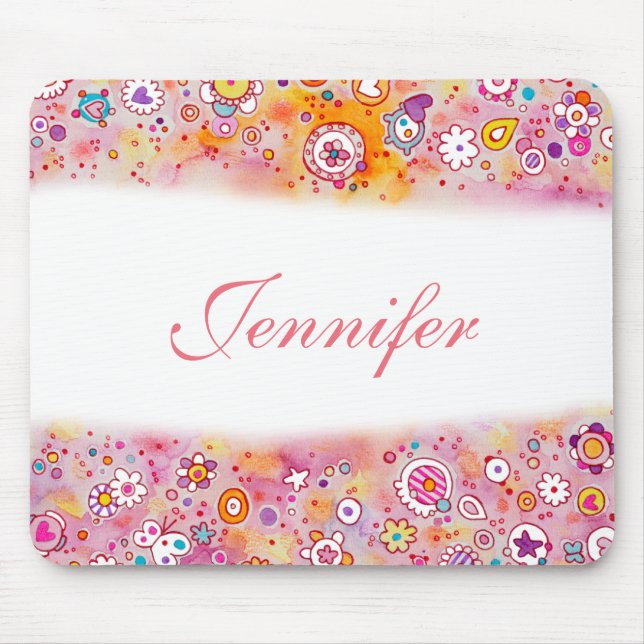 Pretty Flowers Custom Name Mouse Mat (Front)