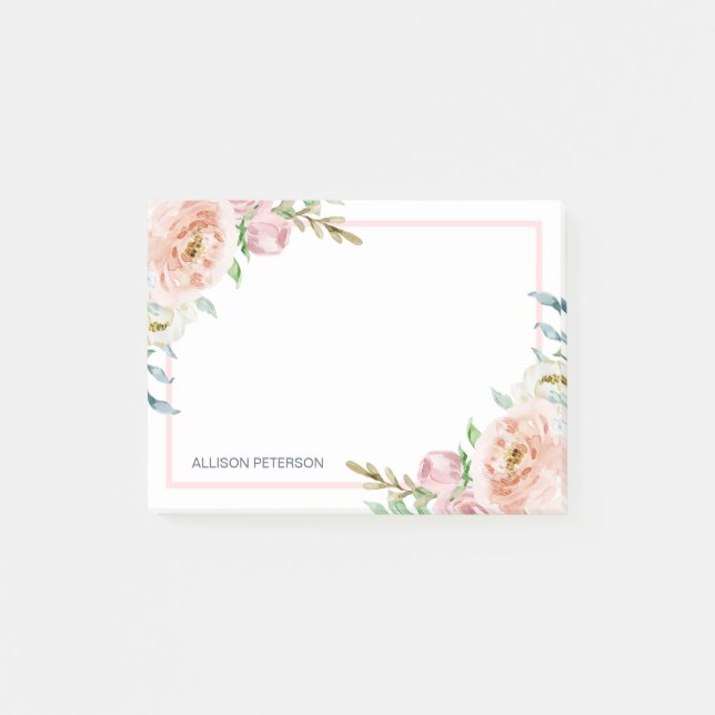 Pretty Flowers Frame | Add Your Name Post-it Notes (Front)