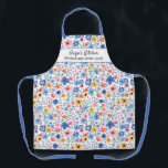 Pretty Flowers Grandma's Mum's Kitchen Custom Text Apron<br><div class="desc">Super cute apron featuring a pretty floral pattern and two lines of custom text, Add mum's, grandma's or anyone's name, a business name or delete the text and rectangle and just have the pattern. Perfect for birthday gifts, Mother's Day gifts, apron for small business restaurant and cafe owners, budding chefs,...</div>