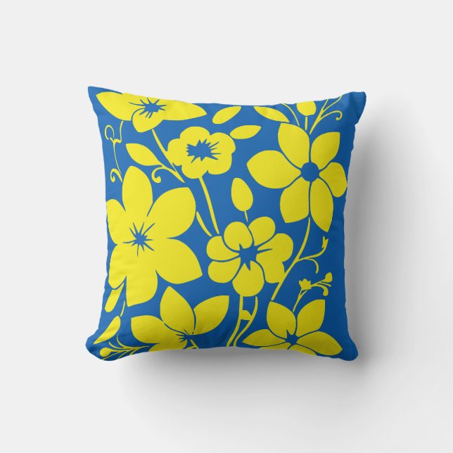 Pretty flowers in azure and yellow  cushion (Front)