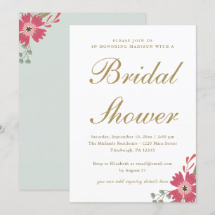 Pretty Flowers Mint Green Bridal Shower Invitation