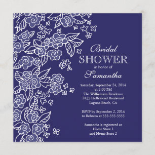 Pretty Flowers Modern Blue & White Bridal Shower Invitation