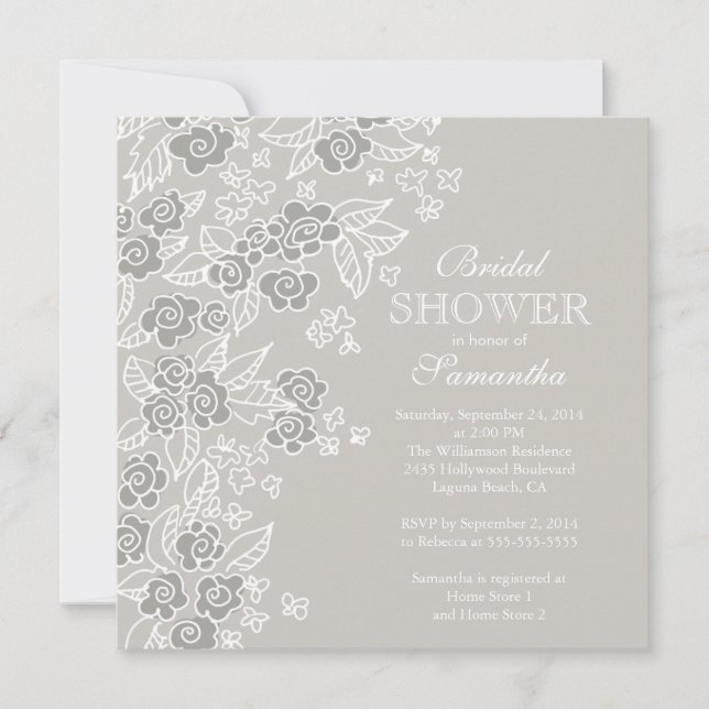 Pretty Flowers Modern Grey Bridal Shower Invitation (Front)