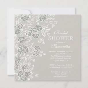 Pretty Flowers Modern Grey Bridal Shower Invitation