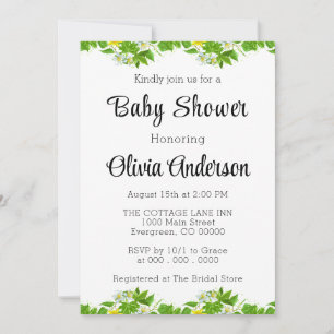 Pretty Flowers Pattern With Leaves Baby Shower Invitation