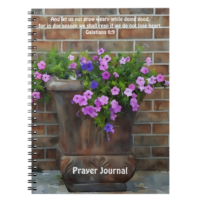 Pretty Flowers Pink Purple Bible Verse Prayer Notebook (Front)