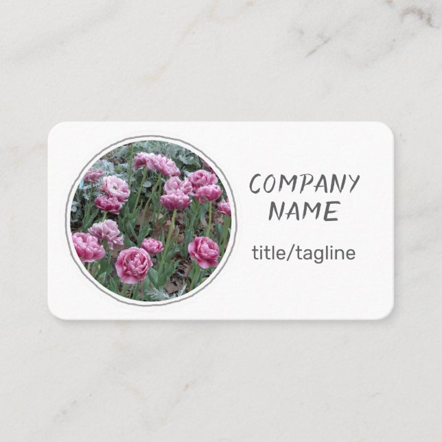 pretty flowers pink tulips on white  business card (Front)