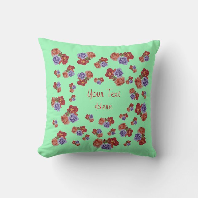 pretty flowers red roses and rose buds floral cushion (Front)