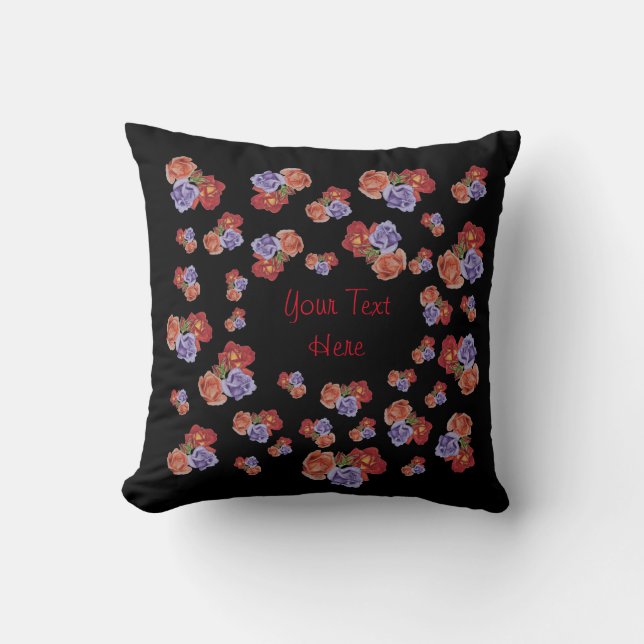 pretty flowers red roses and rose buds floral cushion (Front)
