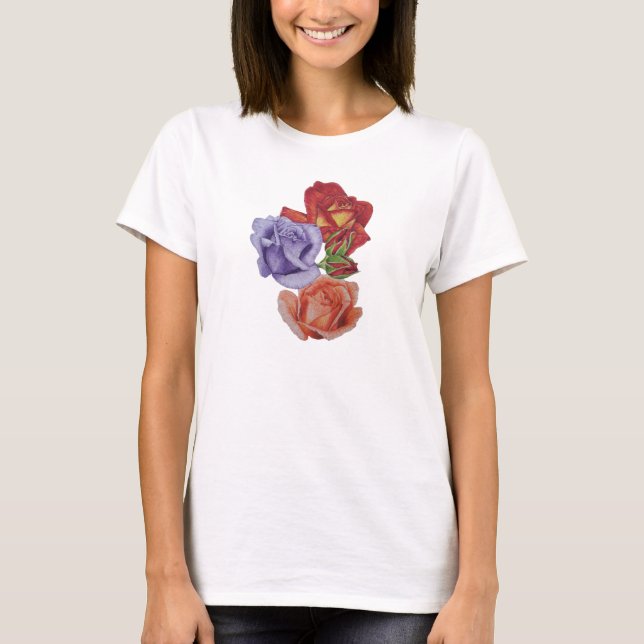 pretty flowers red roses and rose buds floral T-Shirt (Front)