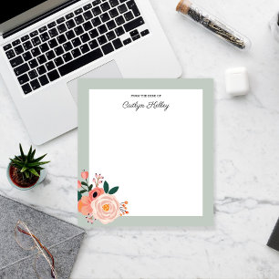Pretty Flowers, Sage From the Desk of Personalised Notepad