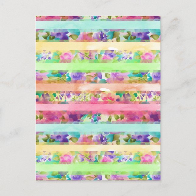 Pretty  flowers stripes Watercolor hand paint Postcard (Front)