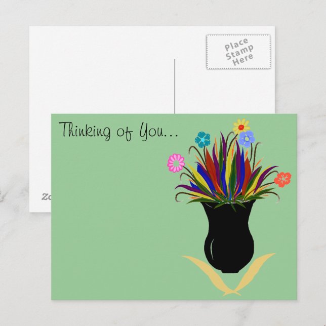 Pretty Flowers Vase Thinking of You Postcard (Front/Back)