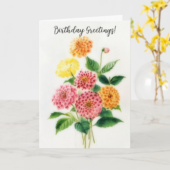 Pretty Flowers Vintage Bouquet Birthday Card (Yellow Flower)