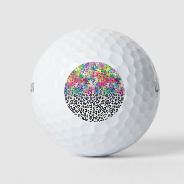 Pretty flowers Watercolor hand paint leopard Golf Balls (Front)