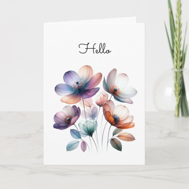 Pretty Flowers Watercolor Illustration Greeting Card (Front)