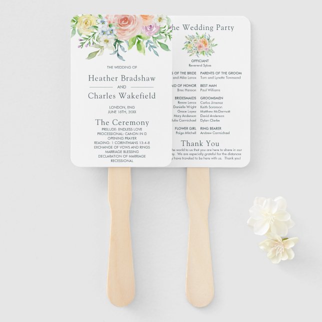 Pretty Flowers Wedding Program Hand Fan (Front and Back)