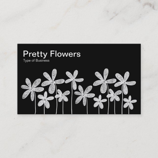 Pretty Flowers - White on Black (Alternating) Business Card (Front)