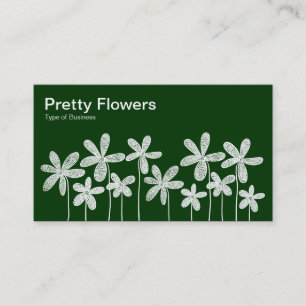 Pretty Flowers - White on Dark Green (Alternating) Business Card