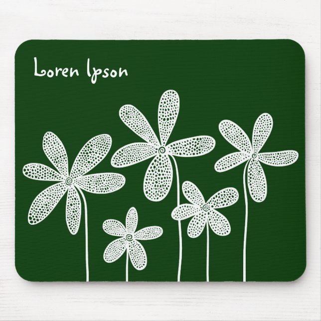 Pretty Flowers - White on Dark Green Mouse Mat (Front)