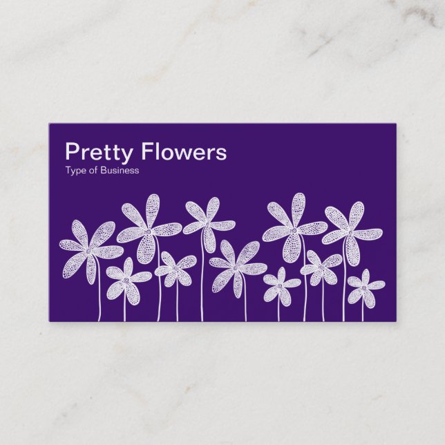 Pretty Flowers - White on Deep Purple Business Card (Front)