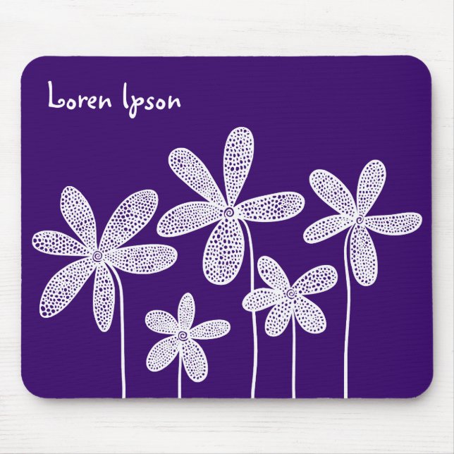 Pretty Flowers - White on Deep Purple Mouse Mat (Front)