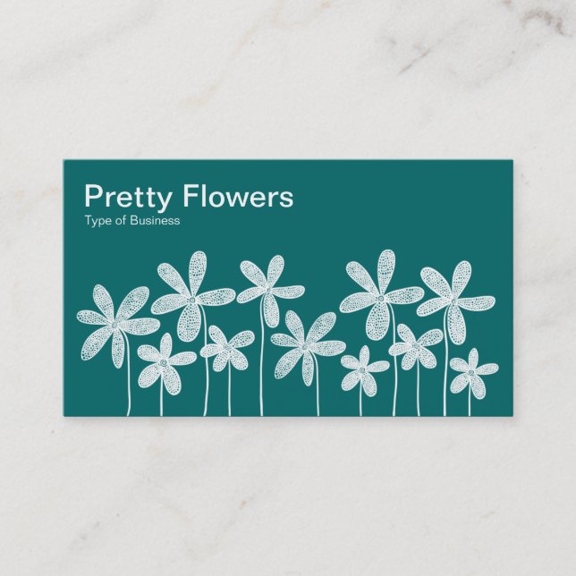 Pretty Flowers - White on Green (Alternating) Business Card (Front)