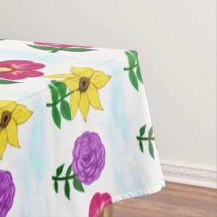 Pretty Flowers Yellow Purple Fuchsia Table Cloth