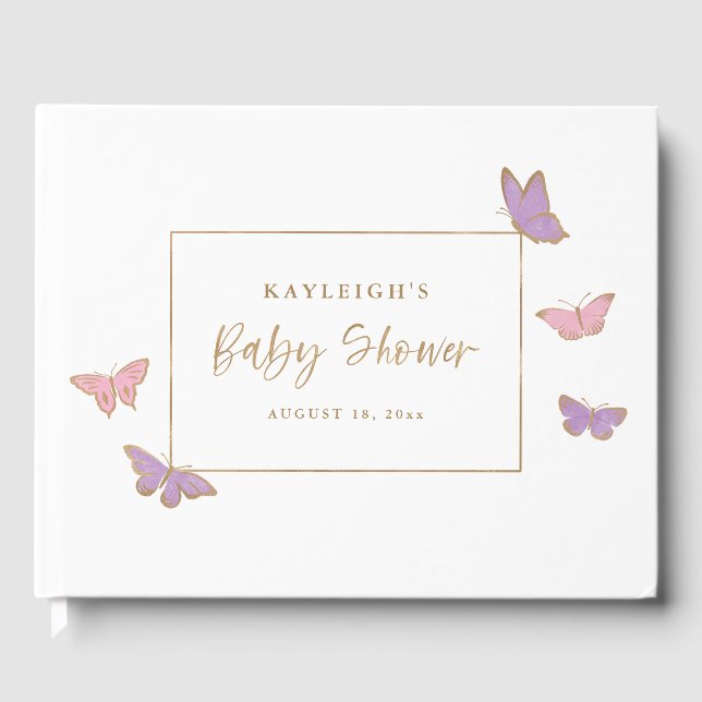 Pretty Fluttering Pastel Butterflies Baby Shower Guest Book (Front)