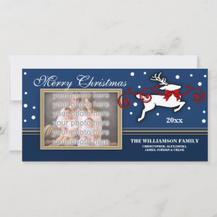 Pretty Flying Reindeer Christmas Photo Greeting Holiday Card