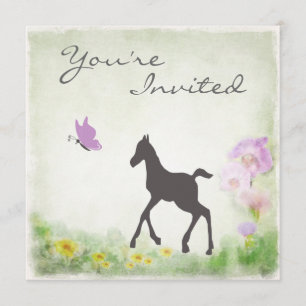 Pretty Foal and Butterfly Horse Baby Shower Invite