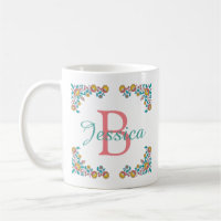 Pretty Folk Art Floral Frame Monogram Name
