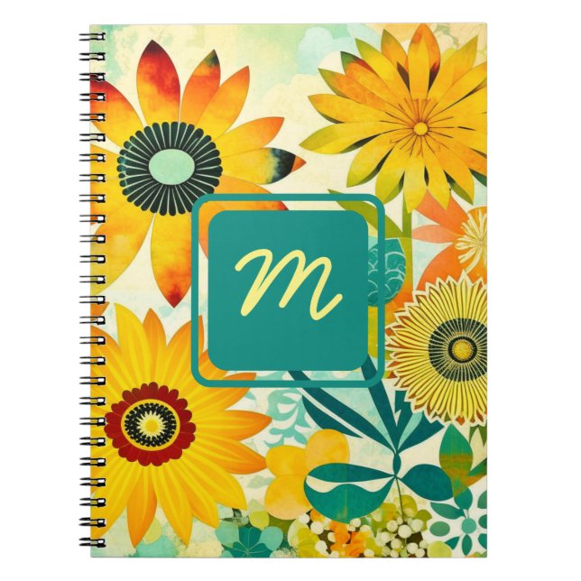 Pretty Folk Art Flowers Monogrammed Notebook (Front)