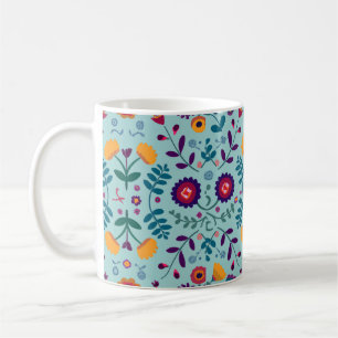 Pretty Folk Art Flowers Pattern Coffee Mug