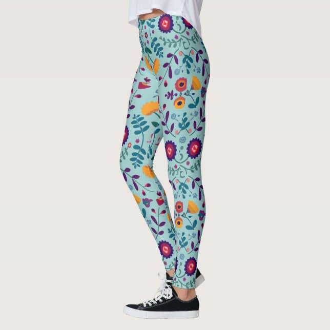 Pretty Folk Art Flowers Pattern Leggings (Left)