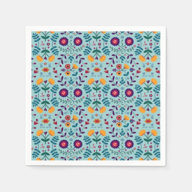 Pretty Folk Art Flowers Pattern Napkin (Front)