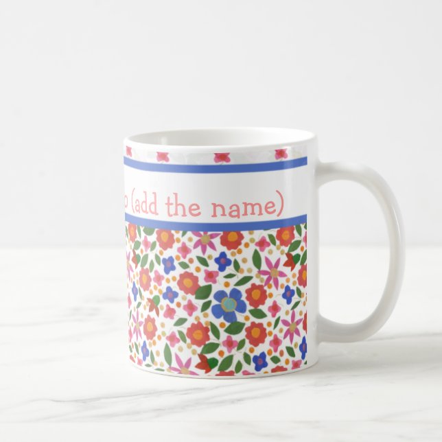 Pretty Folk Art Style Floral on White Coffee Mug (Right)
