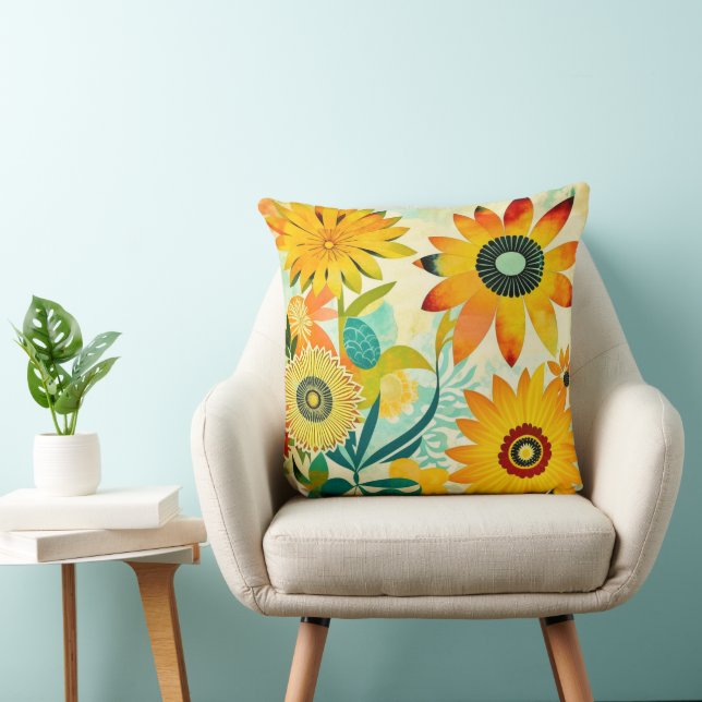 Pretty Folk Art Yellow Flowers   Cushion (Chair)