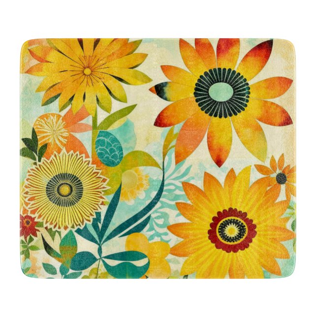 Pretty Folk Art Yellow Flowers   Cutting Board (Front)