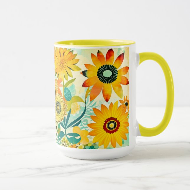Pretty Folk Art Yellow Flowers   Mug (Right)