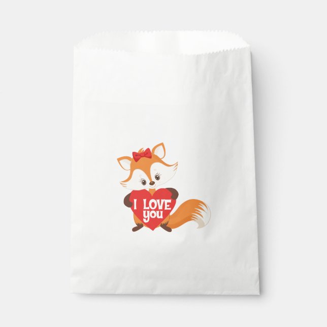 Pretty Fox I love You Heart Favour Bags (Front)
