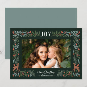 Pretty Frame Little Deer Green Photo Christmas Holiday Card