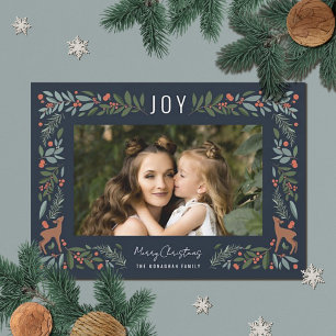 Pretty Frame Little Deer   Navy Photo Christmas   Holiday Card