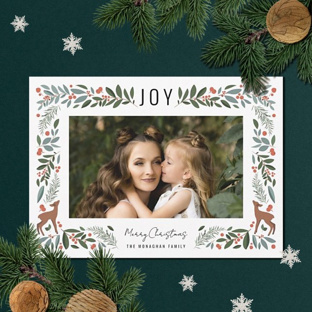Pretty Frame Little Deer | White Photo Christmas   Holiday Card (Creator Uploaded)
