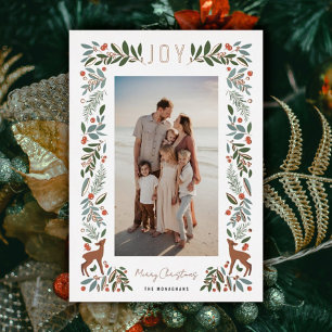 Pretty Frame Little Deer   White   Vertical Photo  Foil Holiday Card