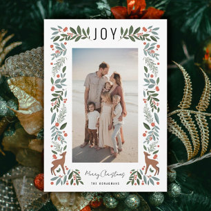 Pretty Frame Little Deer White Vertical Photo Holiday Card